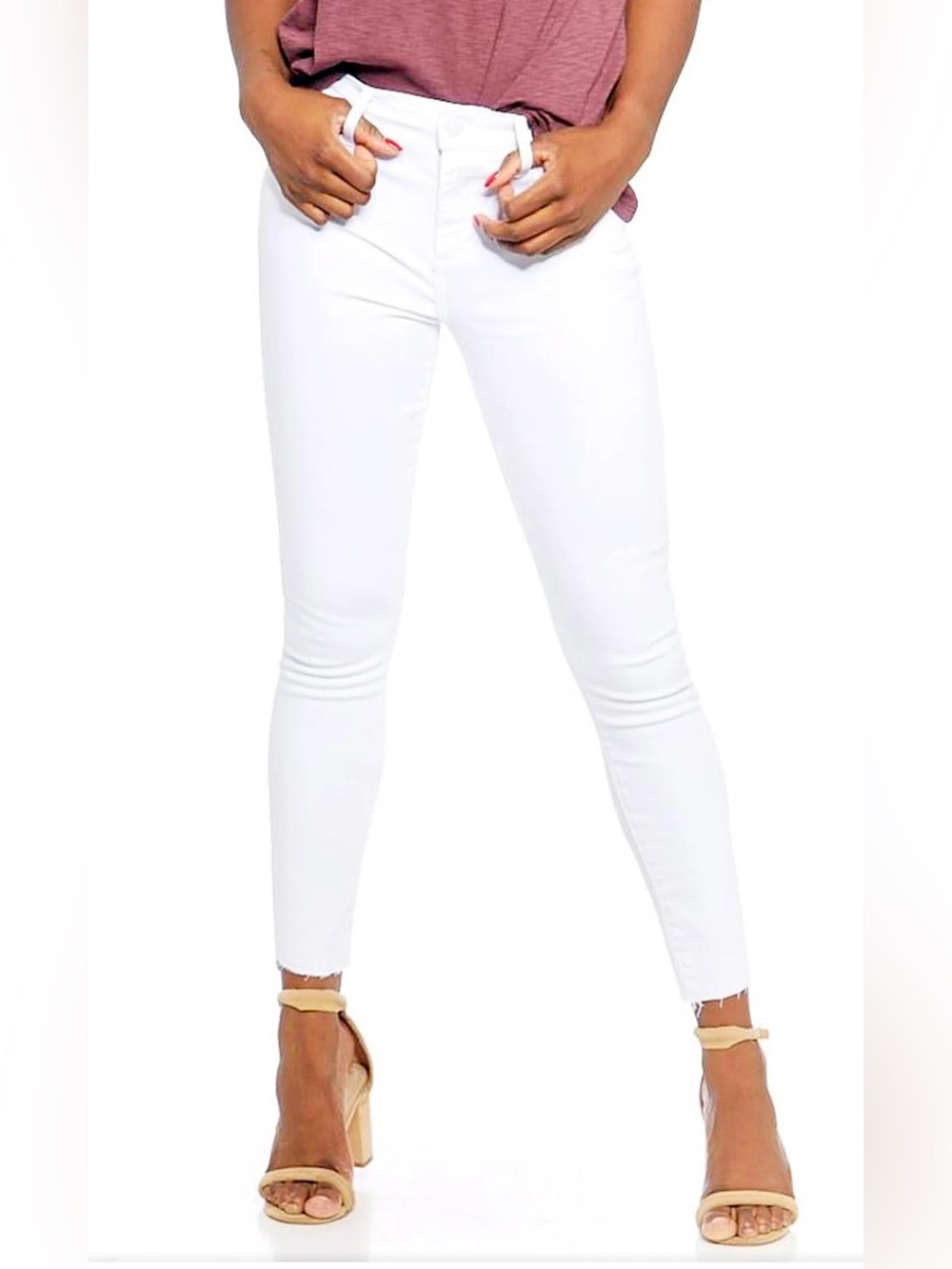 Spanx simply white distressed skinny jeans